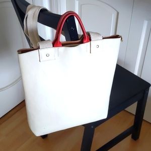 Clare V tall tote bag with straps in cream leather